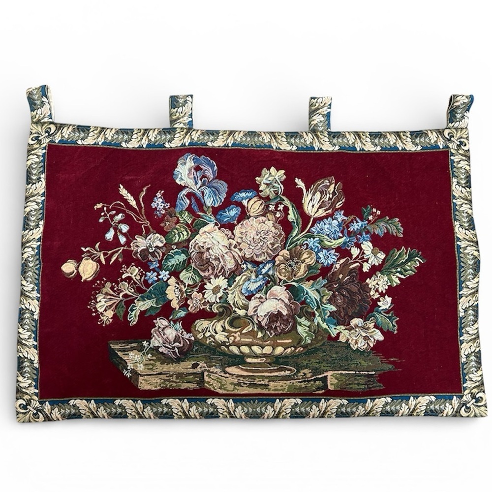 Tapestry Wall Hanging Red Floral Still Life Chenille 40 x 70 French Country